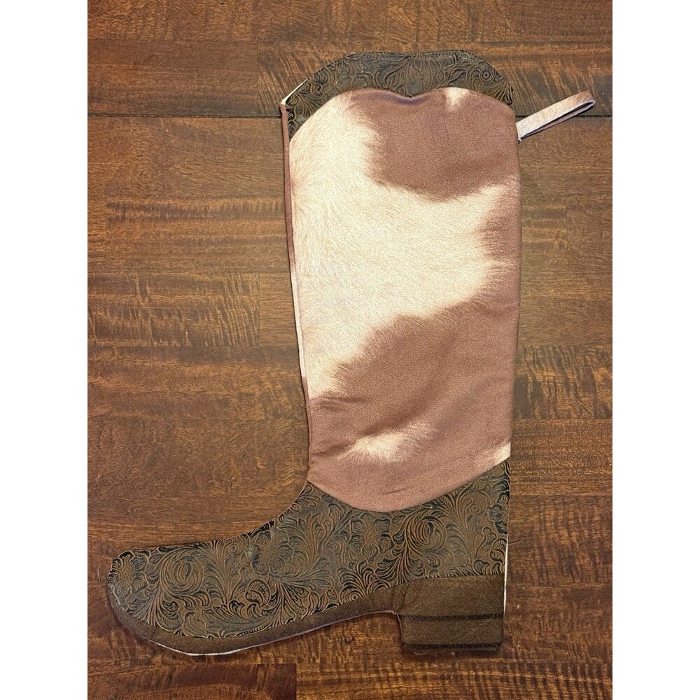 Cowboy Boot 20in Christmas Stocking Tan & White Cow Print With Design